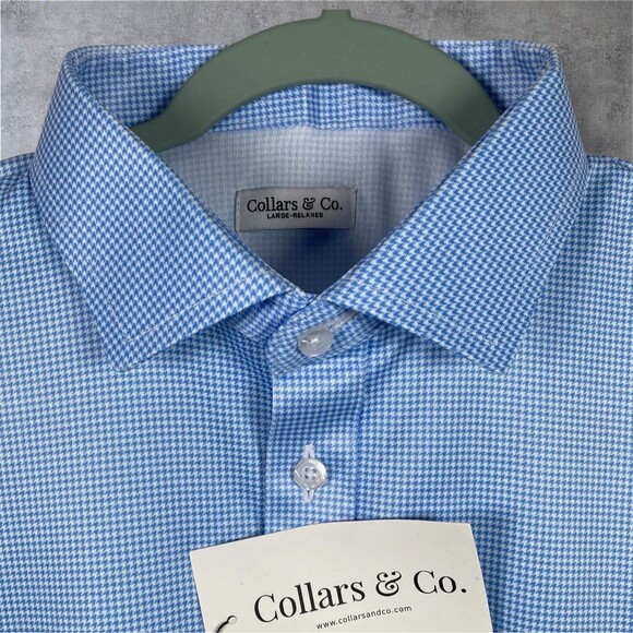 Collars & Co. Other - Collars & Co Polo Shirt Mens L Blue Houndstooth Relaxed Golf Dress Collar NWT
